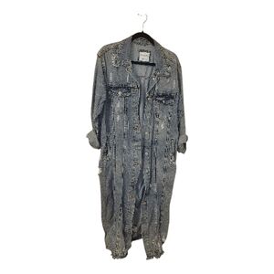 Highway Jeans Long Acid Wash Denim Jean Jacket Coat - Blue